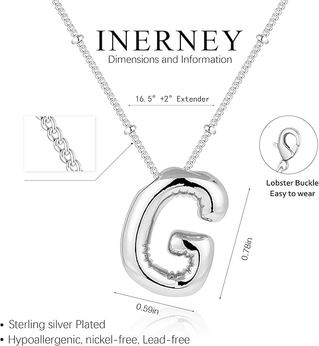 Inerney Valentines Day Gifts Gold Bubble Letter Necklace Initial Necklaces for Women, Chunky 14K Plated Balloon Initials, Trendy Charm Non Tarnish Custom Name Pendant Jewelry Gifts for Mom