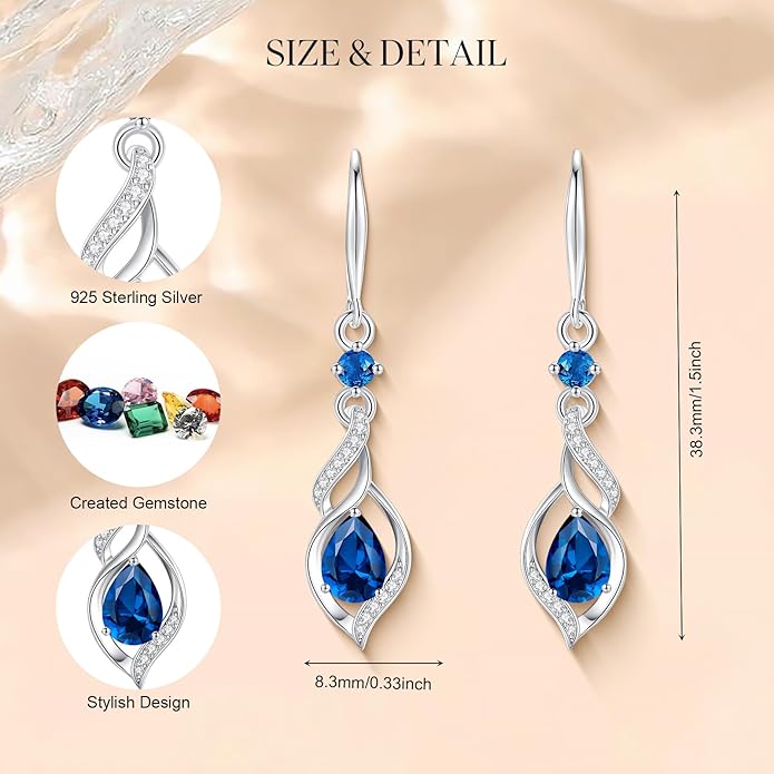 FANCIME Gift for Women Birthstone Dangle Earrings for Her Teardrop Birthstone Earrings S925 Sterling Silver infinity Love Birthday Gifts for Mom Women