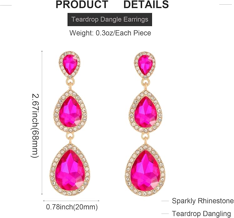 Vintage Rhinestone Teardrop Dangle Earrings Long Dangling Drop Earrings Crystal Chandelier Earrings for Women Wedding Bridal Prom
