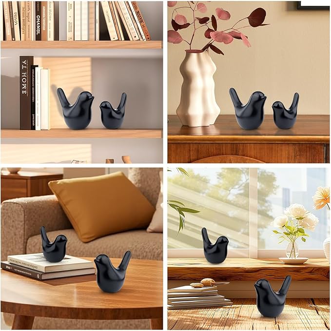 LAIDANLA Small Birds Statues Black Modern Style Home Decor Birds Small Animal Sculpture for Living Room Office Desktop Shelf Coffee Table Bedroom（2pcs）