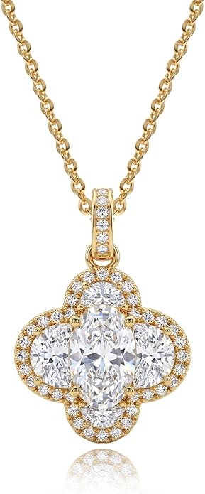 Fettero Christmas Necklace for Women Trendy 14K Gold Plated Dainty Diamond Necklace Charm CZ Clover Star Pendant Necklaces Simple Jewelry Gold Necklace for Women