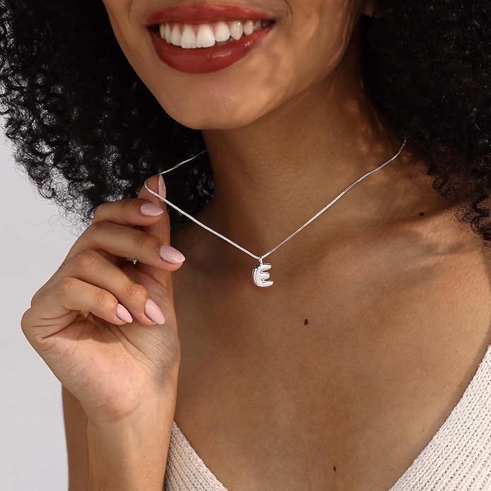 Bubble Gold Silver Letter Necklace Initial Necklaces for Women Trendy 14K Dainty Charm Pendant Name Necklace Personalized Jewelry Gift for Women Teen