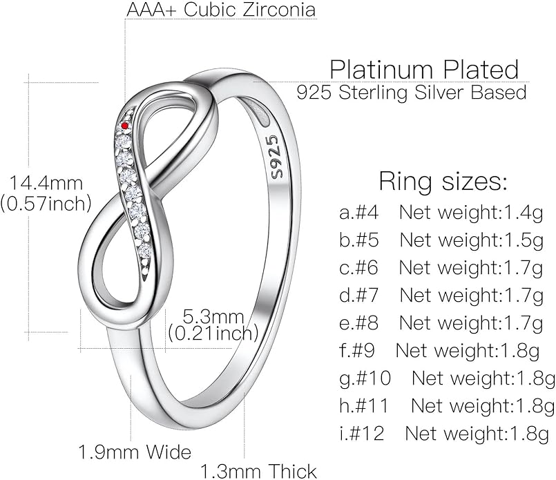 Suplight 925 Sterling Silver Ring Simple Infinity Knot Wedding Band Rings Love Knot Promise Ring for Women Size 4-12(with Gift Box)