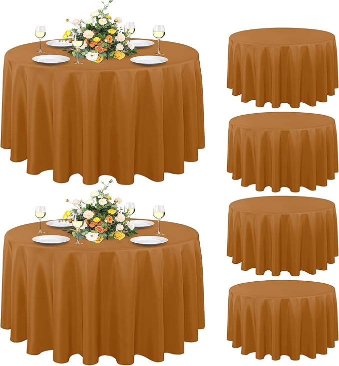 sancua 6 Pack Round Tablecloth 90 Inch Light Brown, Stain and Wrinkle Resistant Fall Table Cloth - Washable Polyester Decorative Fabric Table Cover for Dining, Thanksgiving Parties and Camping, Bronze