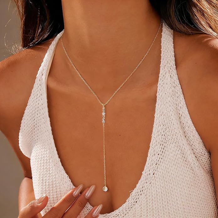 Necklace for Women, Dainty Long 14K Gold Y-Shaped Necklace Jewelry Trendy Beaded Layered Chain Drop Necklaces Jewelry Women Gifts