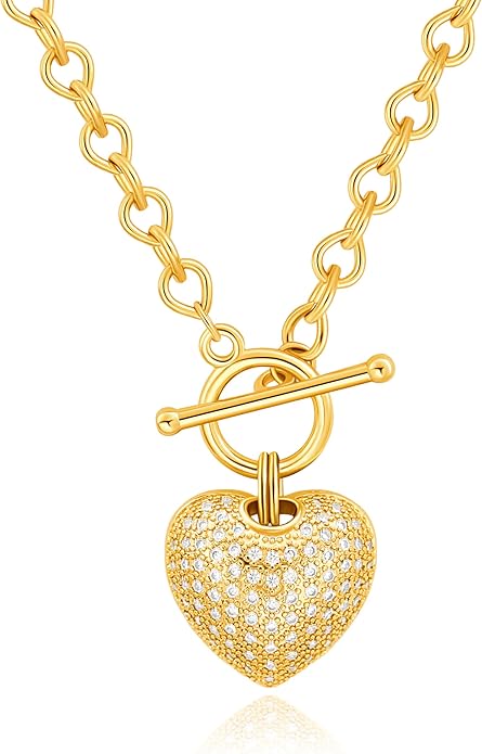 Aobei Pearl 18K Gold Plated Moon Star Lion Evil Eye Love Heart Cross Pendant Necklace Medallion Paperclip Chian Choker Layering Jewery for Women
