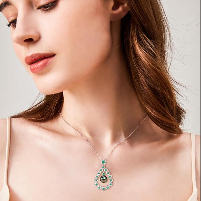 Gifts for Women-Tahitian-Black-Pearl-Necklace- Gift for Wife Wedding Birthday Anniversary - Mom Girlfriend Her on Mothers Day Valentines Day Christmas - 18K Gold Plated Sterling Silver Pearls Pendant With Urquoise