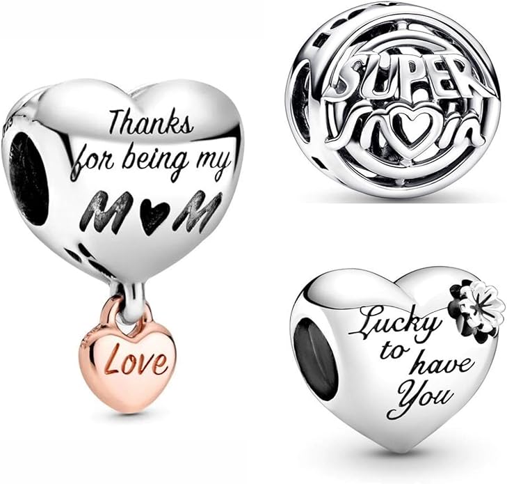 Family Mom Heart Charms 925 Sterling Silver Bead for Bracelets and Necklaces For Women Jewelry Present
