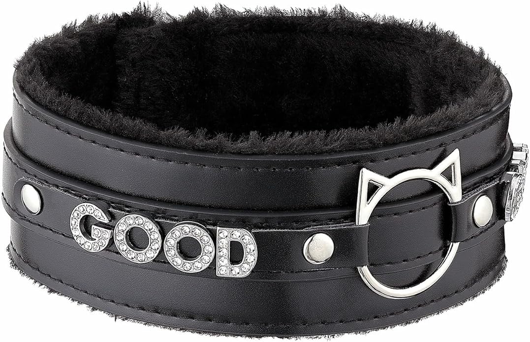 Handmade Collar Choker Necklace for Women – Cat Ear O-Ring Punk Goth Letter Choker,Black/Pink Furry Alt Fashion Jewelry