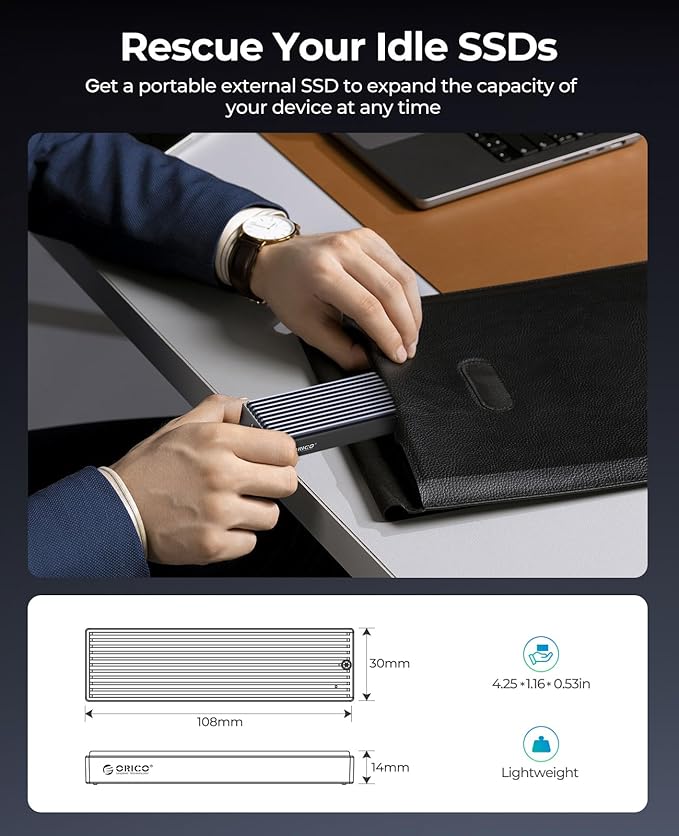 ORICO M.2 NVMe/SATA SSD Enclosure - USB 3.1 Gen 2 (10 Gbps) Support UASP for M.2 NVMe/SSD Size 2230/2242/2260/2280