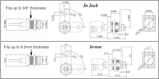 Admiral Locks Tubular Cam Lock, Keyed Alike Removable Key RV Compartment Storage Lock Cabinet Locks (Chrome Pack of 2, 5/8" 90°)