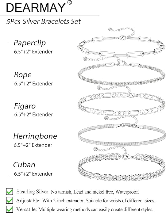 DEARMAY 14K Gold Plated Bracelets for Women, Jewelry Sets Cute Tennis Beaded Bracelets Cuban Link Paperclip Chain Dainty Bracelet Pack Gifts