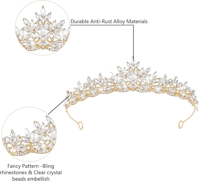 Crystal Tiaras & Crowns for Women, Bride Royal Queen Headband Princess Headpieces for Birthday Cake Crown & Prom Pageant Party