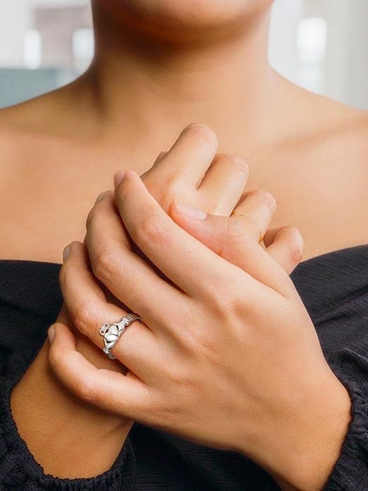 Bestyle 925 Sterling Silver Ring for Women, Minimalist Claddagh Ring Celtic Knot Ring for Women, Irish Promise Wedding Band, Gold/Rose Gold Vermeil Women Band Ring, Stackable, Gift for Her