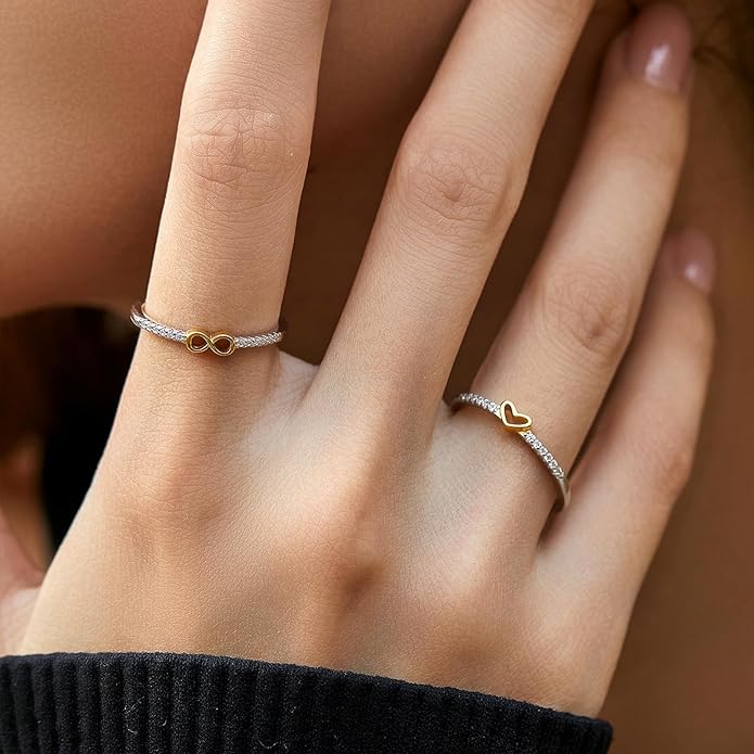 S925 Sterling Silver Infinity & Heart Pavé Ring for Women – Minimalist Twist Design, Everyday Stackable CZ Band, Casual Chic Jewelry