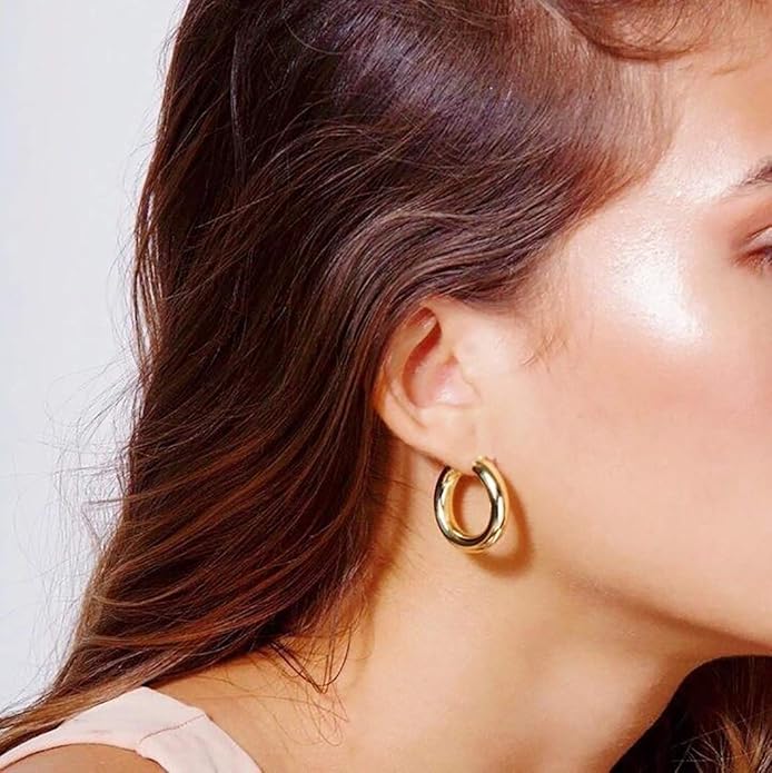 sovesi Chunky Gold Hoop Earrings for Women with 925 Sterling Silver Post, 14K Gold Plated Small Thick Gold Hoops Earrings for Women