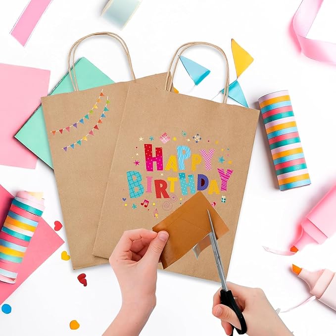 MESHA Gift Paper Bags 200 PACK 8x4.25x10.5'' Brown Medium Shopping Kraft Bags Bulk with Handles Reusable for Business,Grocery,Birthday,Wedding,Kids Party,Favors