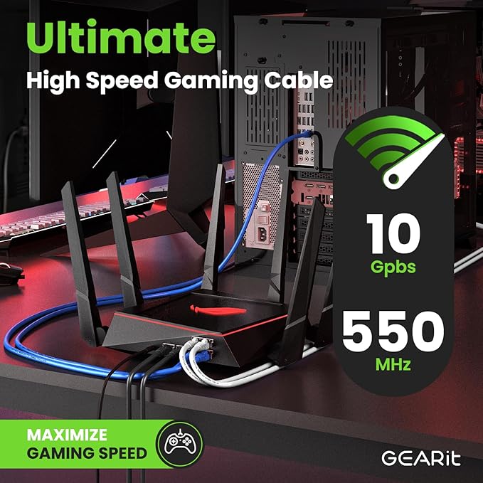 GEARit Cat 6 Ethernet Cable Pack - 10-Pack 7 ft Cat6 Ethernet Patch Cables | RJ45 Network Patch Cable, 10 Gbps Snagless Gold-Plated Connectors - Ethernet Cable Cat 6 for PC, TV, Router - Black