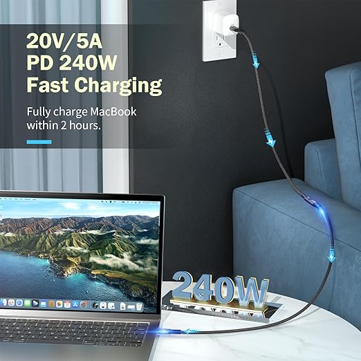 20Gbps USB C 3.2 Extension Cable, USBC 3.2 Gen2 Type-c Male to Female Extender Cable Ultra HD 4K@60Hz 240W Charging 20Gbps Data Transfer Compatible with External SSD eGPU