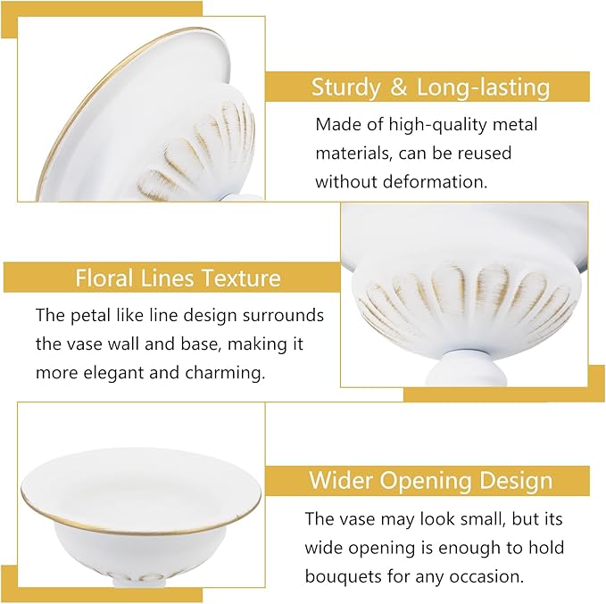 White Wedding Vases for Centerpieces: Small Flower Vase for Tables - 5 Inch Metal Compote Bowl Urn Pedestal for Party Anniversary Event Home Decor Set of 10
