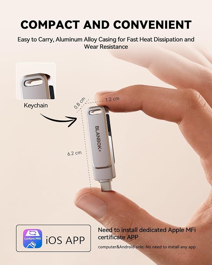 MFi Certified 128GB Flash Drive for iPhone Photo Stick, USB Thumb Drive Memory Stick High Speed USB Drive Photo Storage for iPhone Flash Drive Compatible for iPhone/iPad/Android/PC
