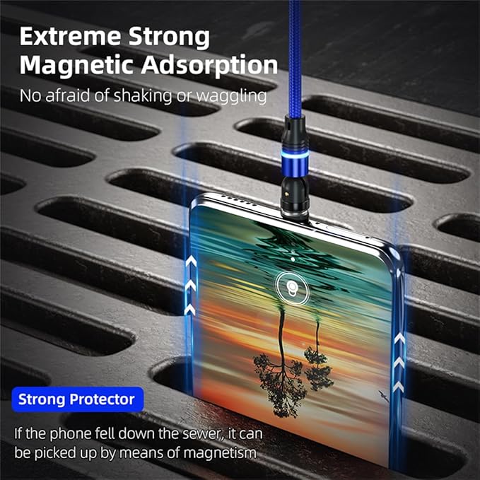 Magnetic Charging Cable (6-Pack,1.6+3.3+3.3+6.6+6.6+10ft) 540° Rotation 3A Fast Charging Data Sync 3 in 1 Magnetic Phone Charger Cable with LED Light Compatible with Micro USB Type C Phone Device