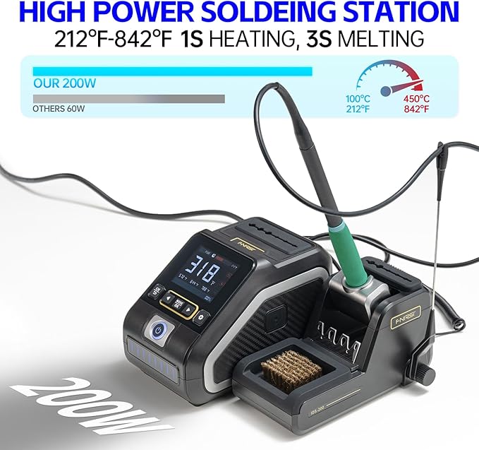 FNIRSI DWS-200 200W 210 Precision Digital Soldering Station Kit with 3 F210 Soldering Iron Tips and 2 Helping Hands, Temp Value & Curve Mode, 3 Temperature Storage, Full-Color Display