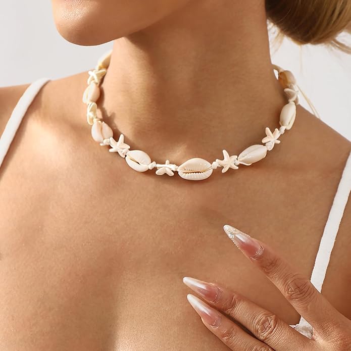 Nackiy Handmade Sea Shell Necklace for Women Summer Adjustable Natural Shell Collar Necklace