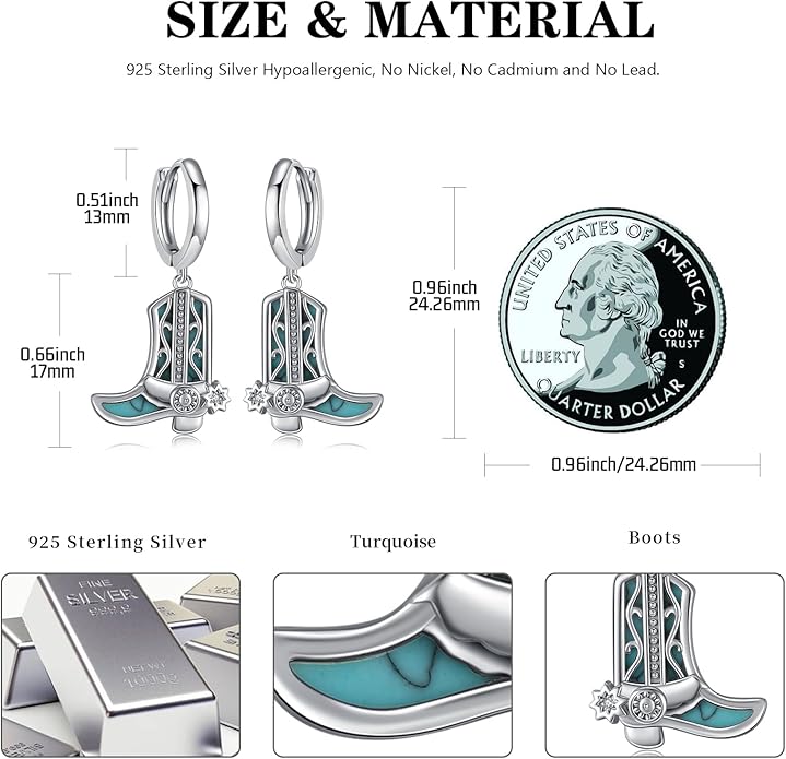 Western Earrings for Women 925 Sterling Silver Turquoise Western Country Dangle Drop Earrings Country Jewelry Gifts for Cowgirl Cowboy