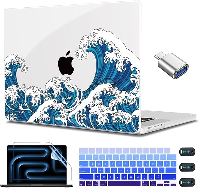 CISSOOK Ocean Case for MacBook Pro 14 inch 2021 2022 2023 2024 Release Model A2442 M1 &A2779 M2 &A2992 A2918 M3 & A3112 A3185 A3401 M4 Pro/Max Chip, Wave Hard Shell for Pro 14-inch with Touch ID