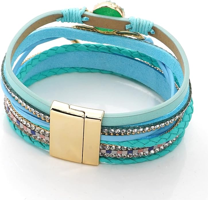 Suyi Multilayer Leather Wrap Bracelet Heart-Shape Wide Cuff Bracelets for Women