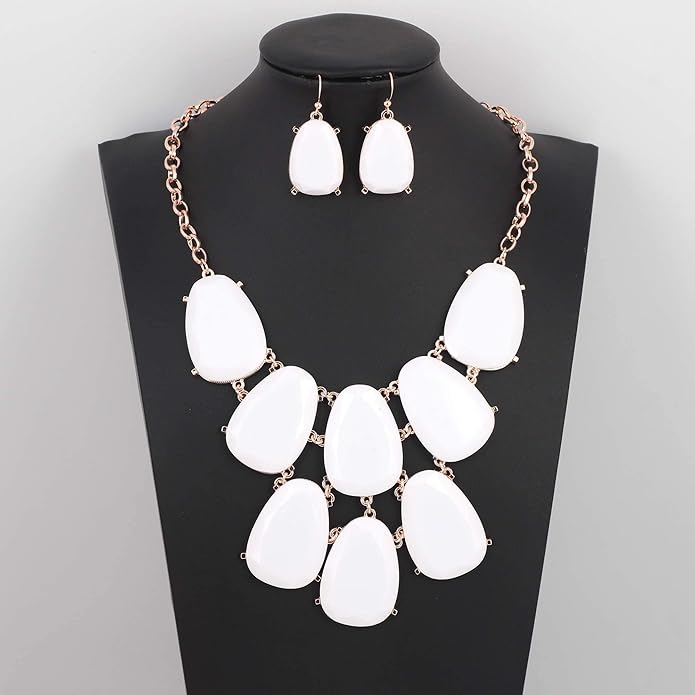Firstmeet Chunky Bubble Statement Collar Necklace with Earrings for Women