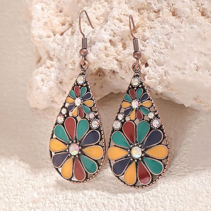 Colorful Green Teardrop Earrings for Women - Bohemian Style Enamel Dangle Earrings Lightweight Fashion Jewelry for Daily/Wedding/Party