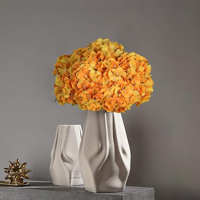 Kimura's Cabin 2 Bouquets Yellow Fake Flowers Vintage Artificial Silk Hydrangea Flowers 10Heads Faux Hydrangeas for Easter Home Table Centerpieces Wedding Party Autumn Decoration (Yellow)