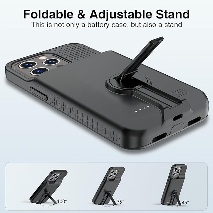 GIN FOXI Battery Case for iPhone 14 Pro Max/14 Plus/13/12 Pro Max, Charging Cases with Stand 8000mAh Portable Extended Case Cover Juice Box for iPhone 14 Pro Max, 14Plus, 13/12Pro Max (6.7”) Black