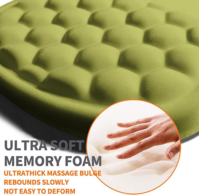 Ergonomic Joint Wrist Support Mouse Pad with Memory Foam Cushion Massage Bump, Carpal Tunnel Pain Relief Mousepad Slope Design for Wrist Rest, 11.8x7.9 in, Khaki Green