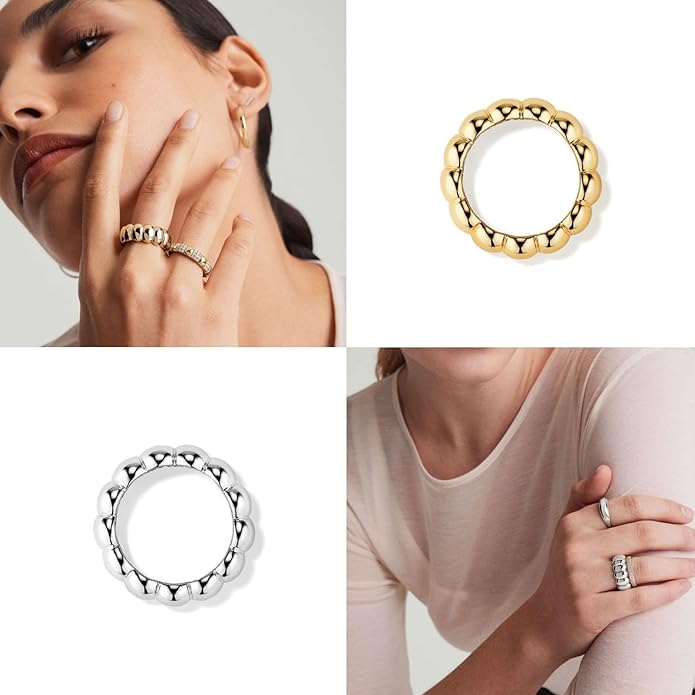 NOKMIT 14K Gold Filled Chunky Statement Rings for Women Cute Puffy Dome Croissant Thumb Band Non Tarnish Comfort Fit Size 5-10