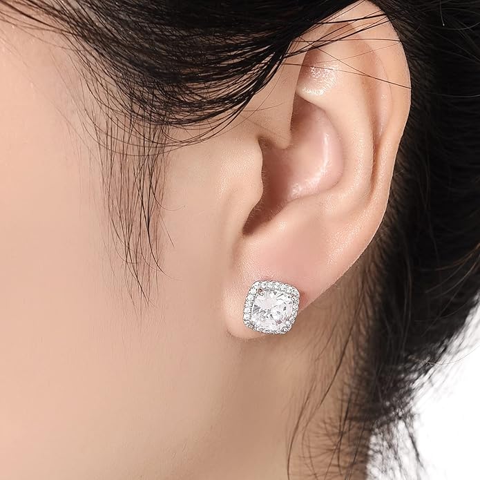 YOMELA Cubic Zirconia Earrings Studs, Halo CZ Birthstone Simulated Diamond Stud Earrings for Women
