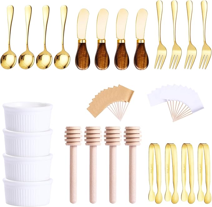 Charcuterie Accessories(25 Psc), Cheese Spreaders For Charcuterie Board, Mini Serving Spoons, Blank Toothpick Flags, Bowl For Christmas Pastry Making, forks And Mini Serving Tongs