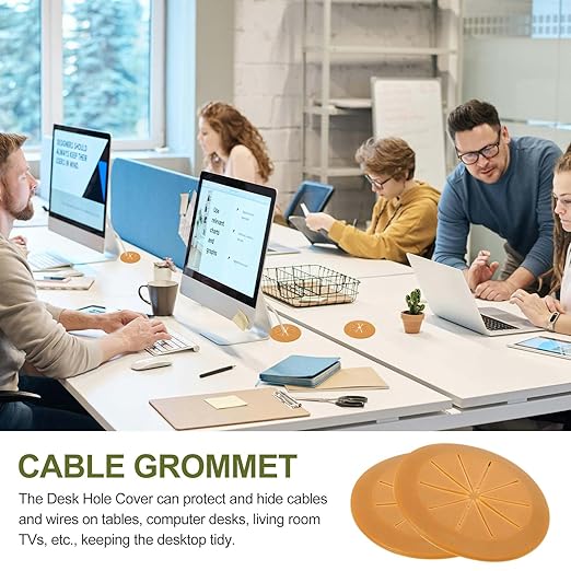 PATIKIL Desk Grommet 2-1/16", 8 Pcs Round Cable Grommet Cord Hole Cover with Adhesive Tape Flexible Table Wire Organizer for Office Home Table Countertop, Light Brown