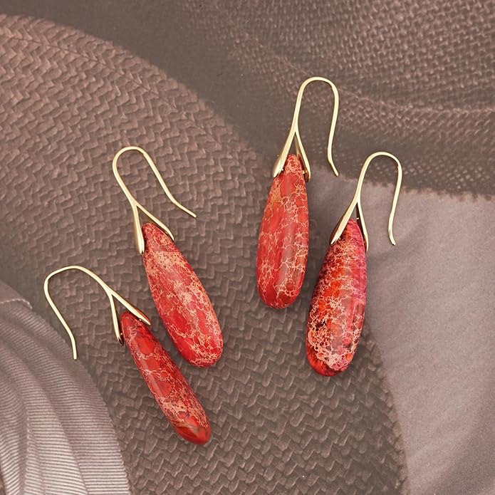 Natural Healing Stone Fishhoop Dangle Drop Earrings Statement Gold silver earrings