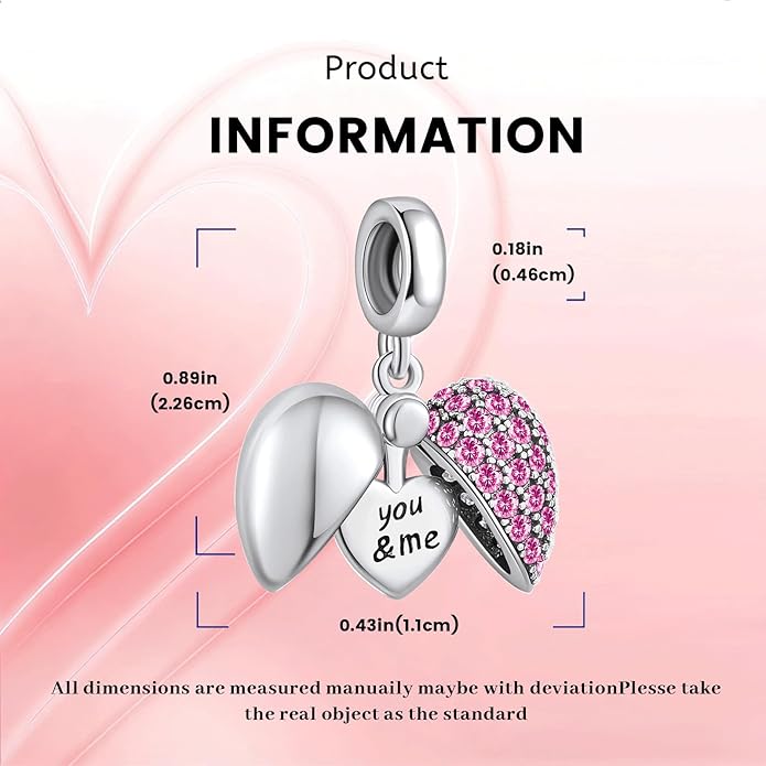 NINGAN “I Love You” Dangle Charm Love Heart Pendant Bead for Women Wife Girlfriend with 5A Cubic Zirconia for Charm Bracelets 925 Sterling Silver