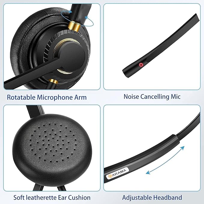 Arama USB Headset with Microphone for PC, Computer Laptop Headphones with Noise Cancelling Mic & Audio Controls for Home Office Business Skype UC Webinar Zoom