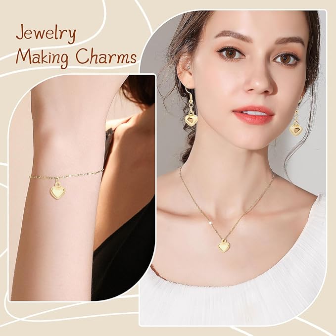 MARFOREVER 40 Pcs 18K Gold Heart Charms for Jewelry Making, Valentines Charms 3D Love Heart Shape Dangle Pendants for Mother's Day Valentine's Gifts Bracelet Necklace Earrings Making DIY Crafts