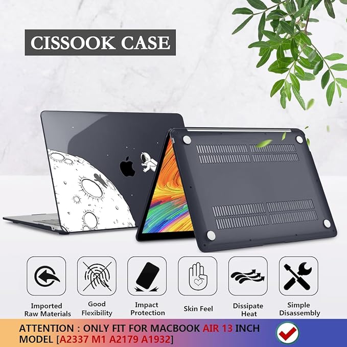 CISSOOK Case Compatible with MacBook Air 13 Inch 2021 2020 2019 2018 Release Model A2337 M1 A2179 A1932, Clear Black Hard Shell with Keyboard Cover for MacBook Air13 2020 with Touch ID, Astronaut