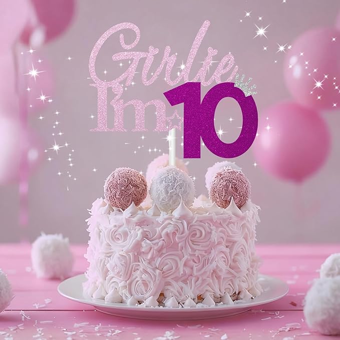 Girlie I'm 10 Cake Topper, 10th Birthday Decorations for Girl, Glitter Funny 10th Birthday Cake Topper, Girlie 10 Year Old Birthday Party Decoration Supplies