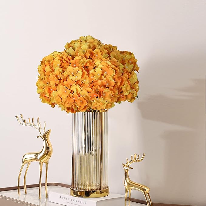 Kimura's Cabin 2 Bouquets Yellow Fake Flowers Vintage Artificial Silk Hydrangea Flowers 10Heads Faux Hydrangeas for Easter Home Table Centerpieces Wedding Party Autumn Decoration (Yellow)