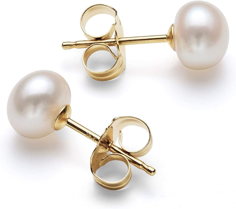 Belacqua 14K Gold Freshwater Pearl 18" Necklace Bracelet Stud Earrings Set for Women | Jewelry for Her | Gift Box Included