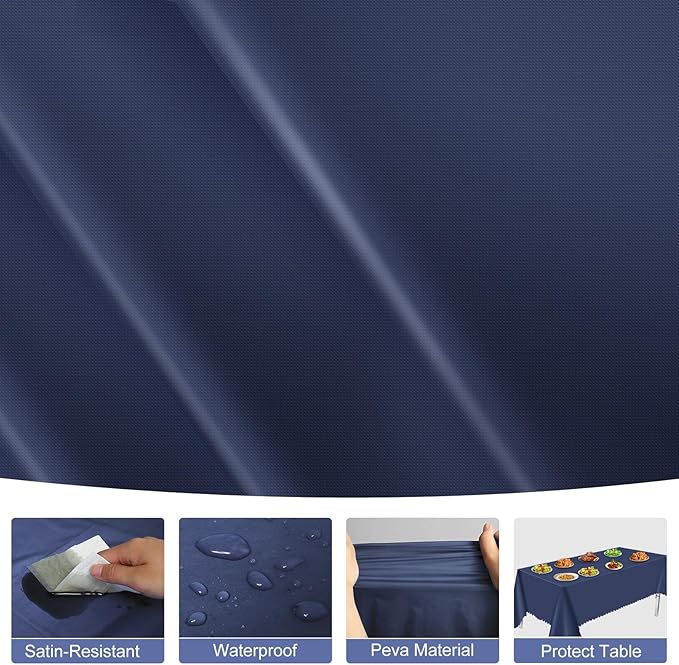 6 Pack Plastic Navy Blue Tablecloth, 54 X 108 Inch Graduation Scalloped Table Cloth for Rectangle Table Disposable Spring Tablecloth for BBQ Picnic Birthday Dinner Holiday Graduation Celebration Party