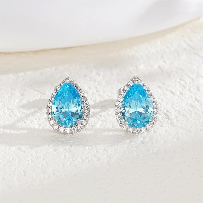 YOMELA Cubic Zirconia Earrings Studs, Halo CZ Birthstone Simulated Diamond Stud Earrings for Women